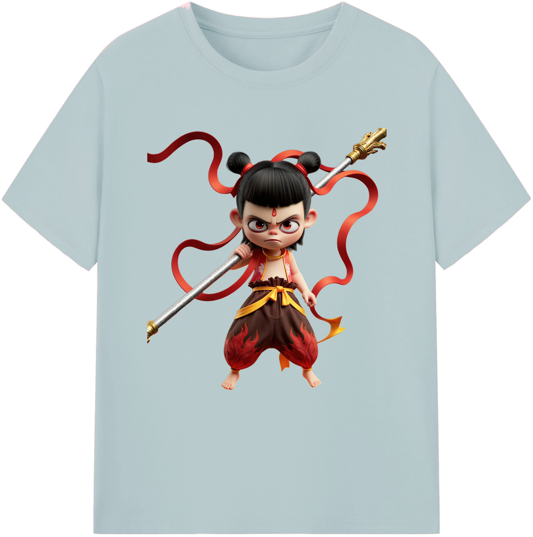（画像用） Ne Zha 2 ナタ 魔童の大暴れ 綿100％半袖Tシャツ（フロントプリント）